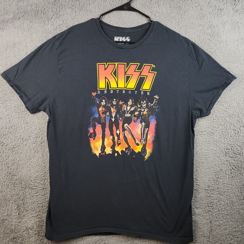 KISS T-Shirt Mens Size 2XL Black Destroyer Graphic Band Rock Short Sleeve Cotton
